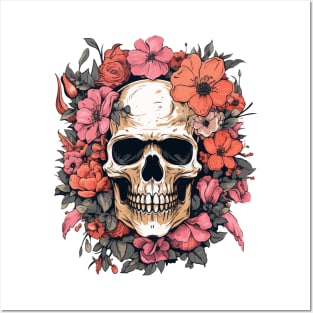 Skull and Flowers Posters and Art